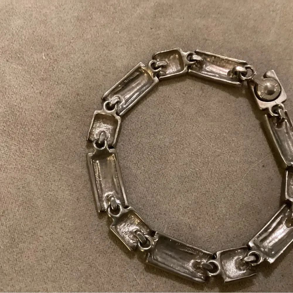 Silvertone  Rectangular Link Bracelet With  Black Inlay - Picture 4 of 4